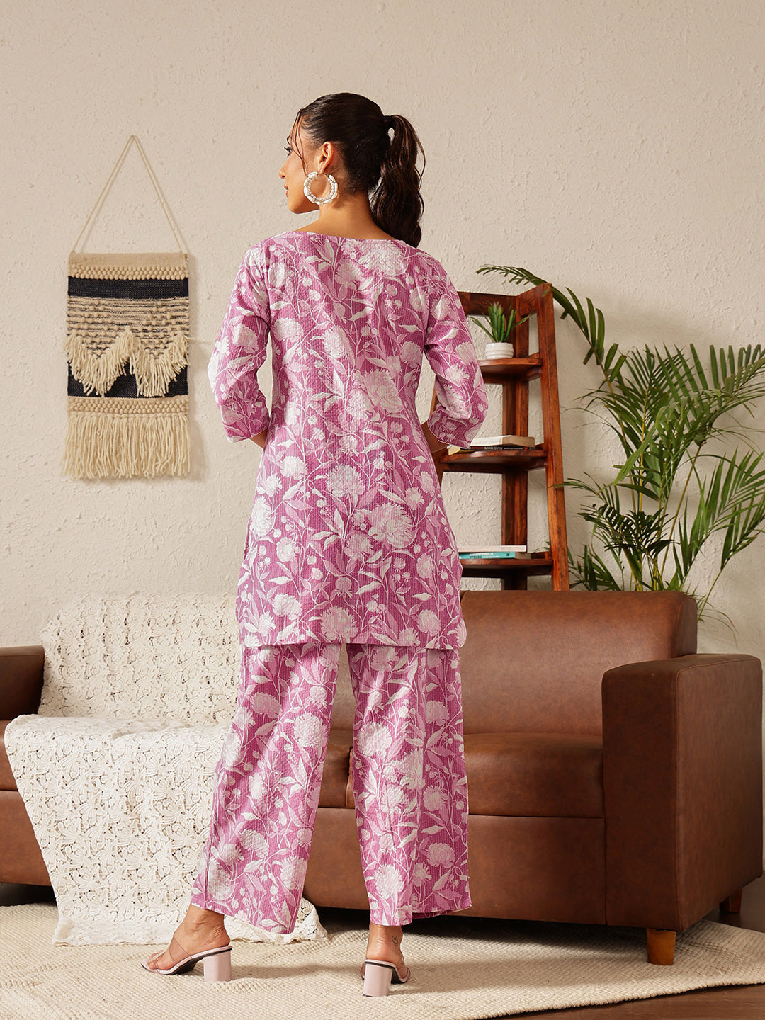V-Neck Co-ord Set: Lotus Pink